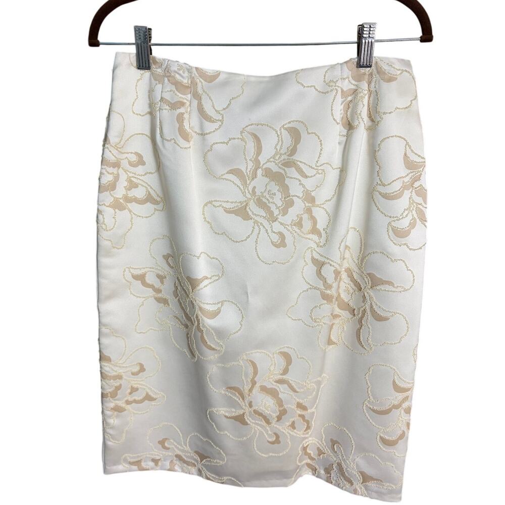Vintage Positive Attitude Ivory Floral Textured Satin Skirt 14 Made In USA Bride